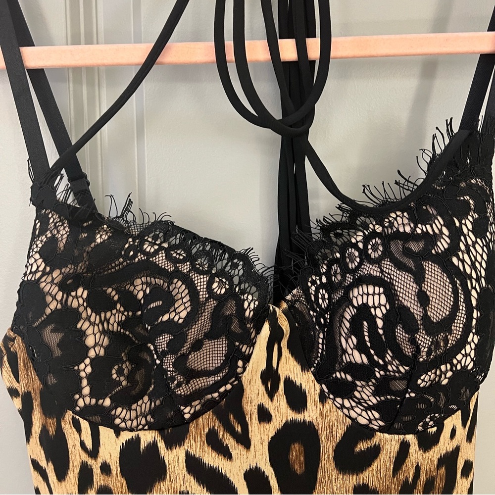 Sexy satin lace bra corset black lace leopard midi bodycon dress - Picture 11 of 11